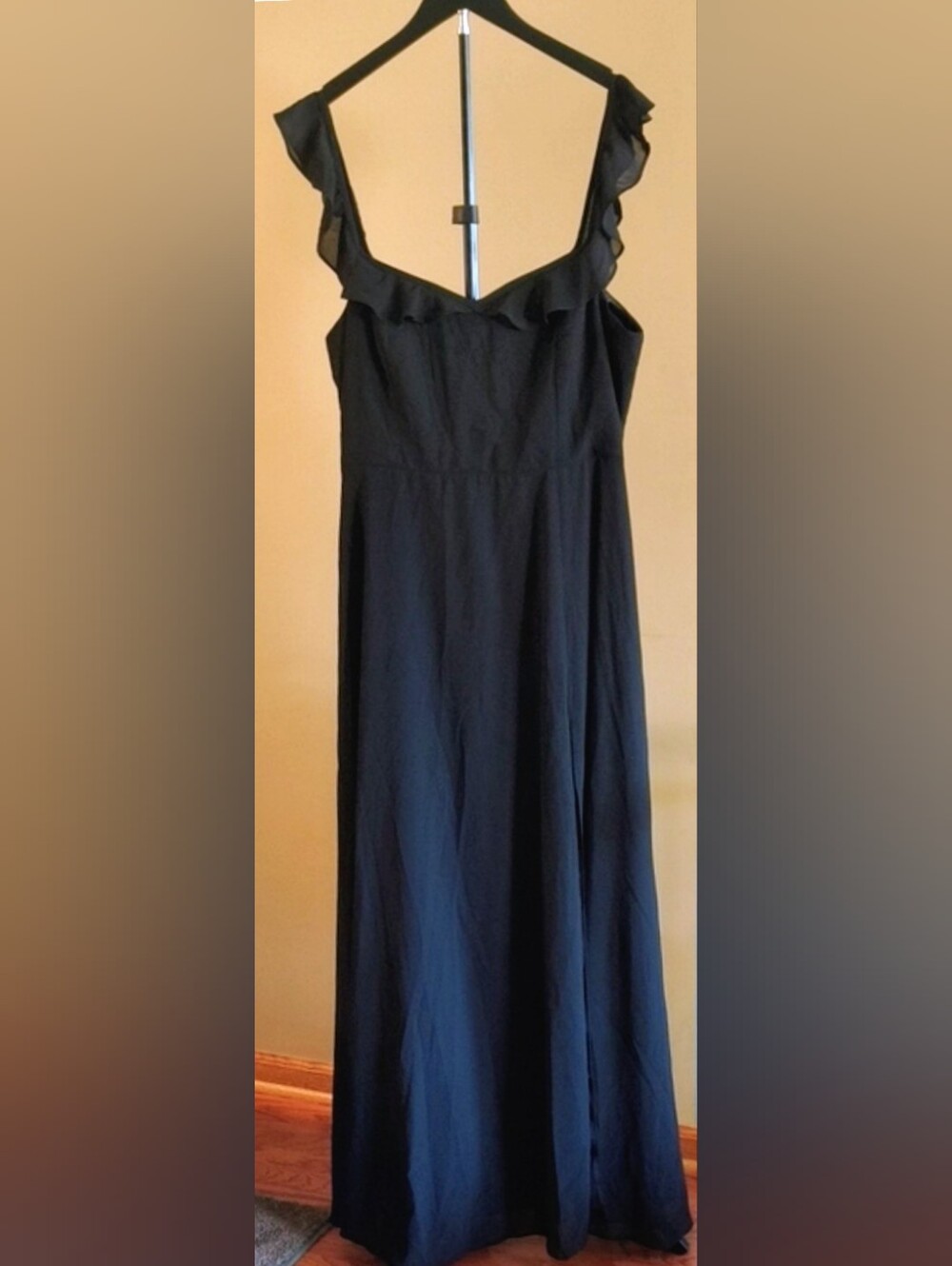 Lulu's Black Ruffle-Trim Maxi Dress